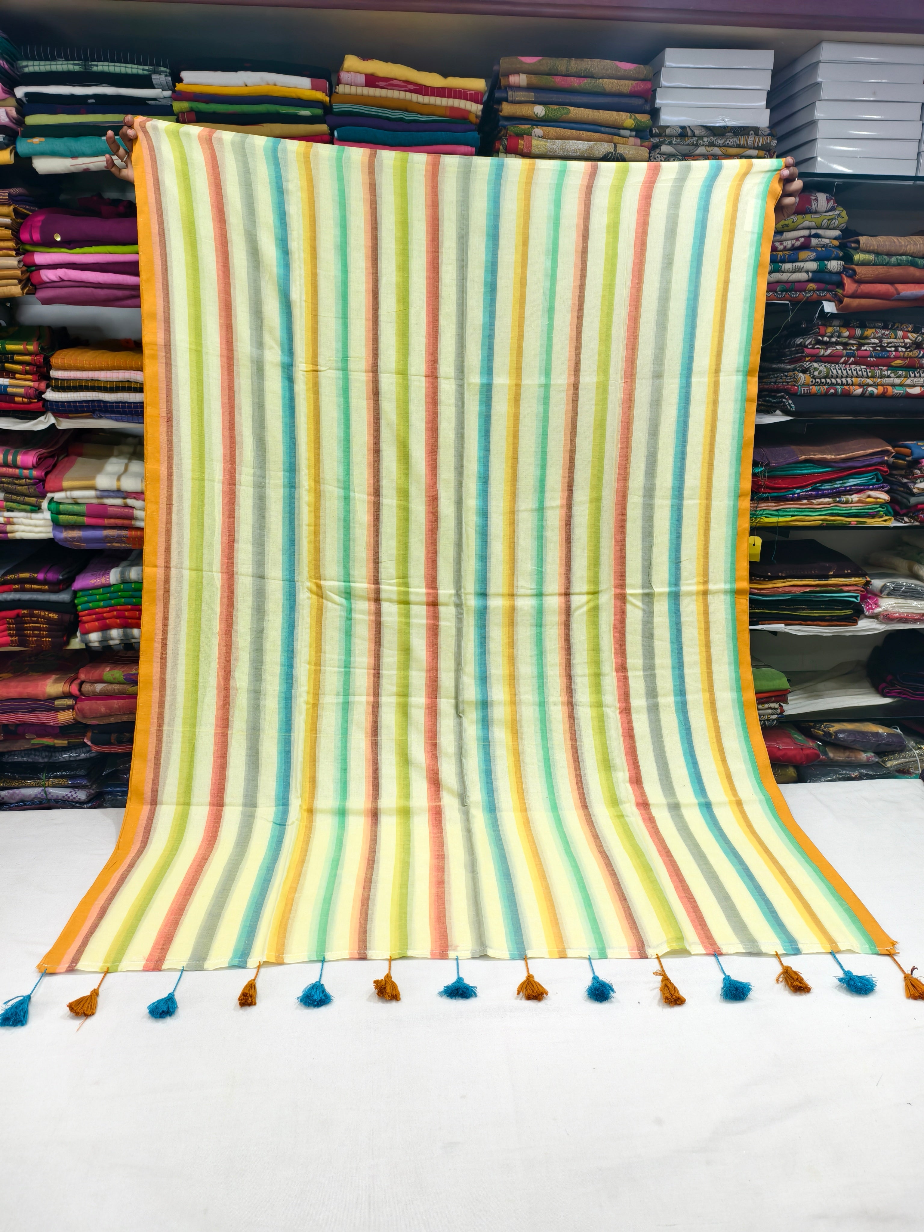 Multicolour stripes mul cotton saree