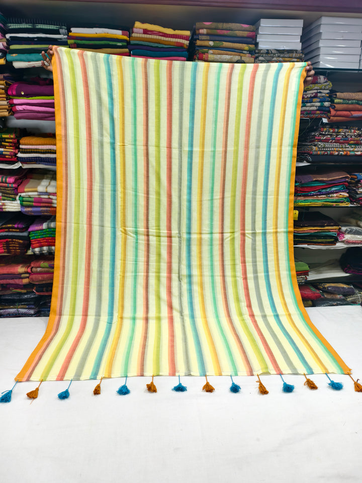 Multicolour stripes mul cotton saree