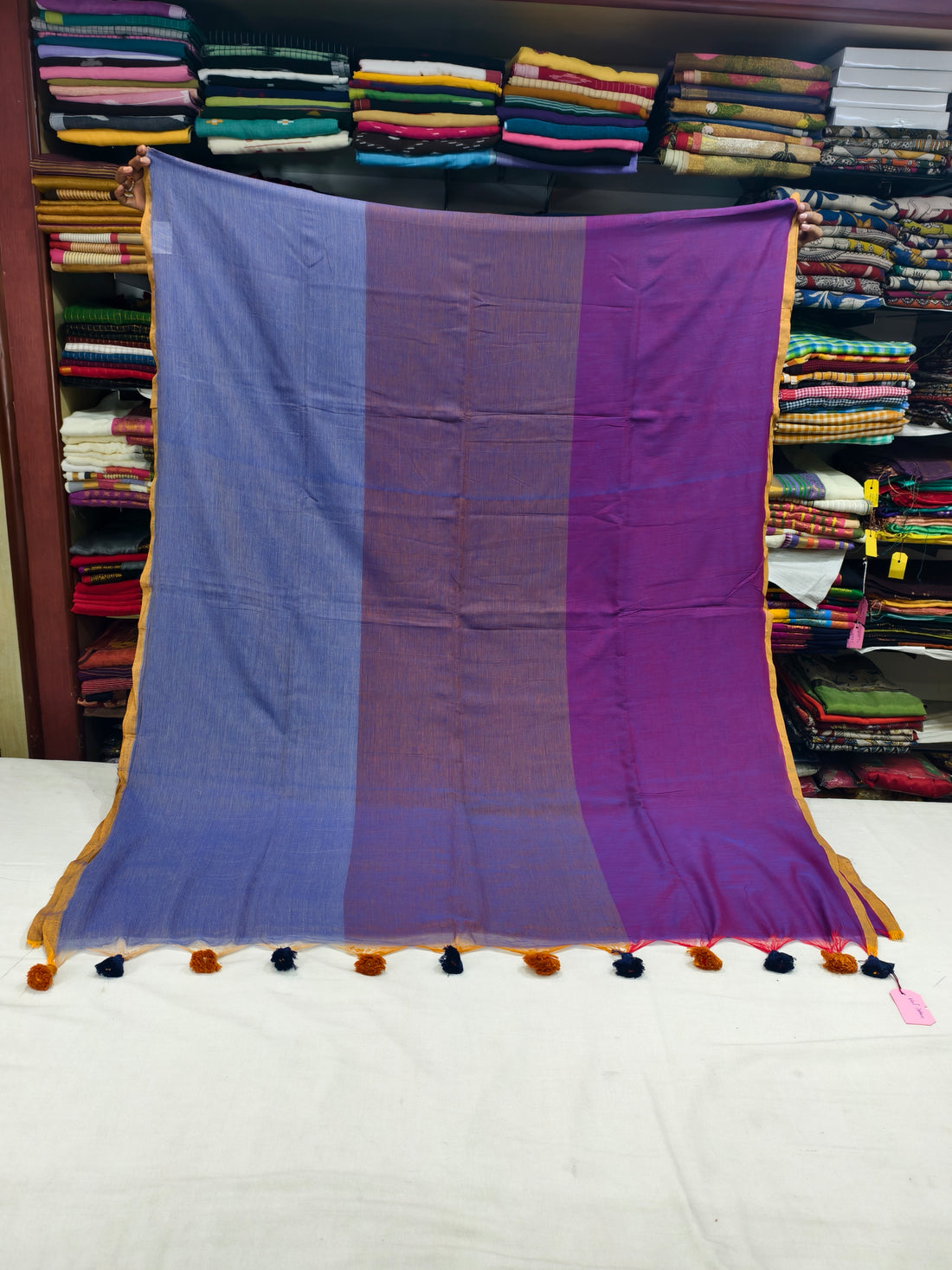 Tri coloured Mul cotton saree