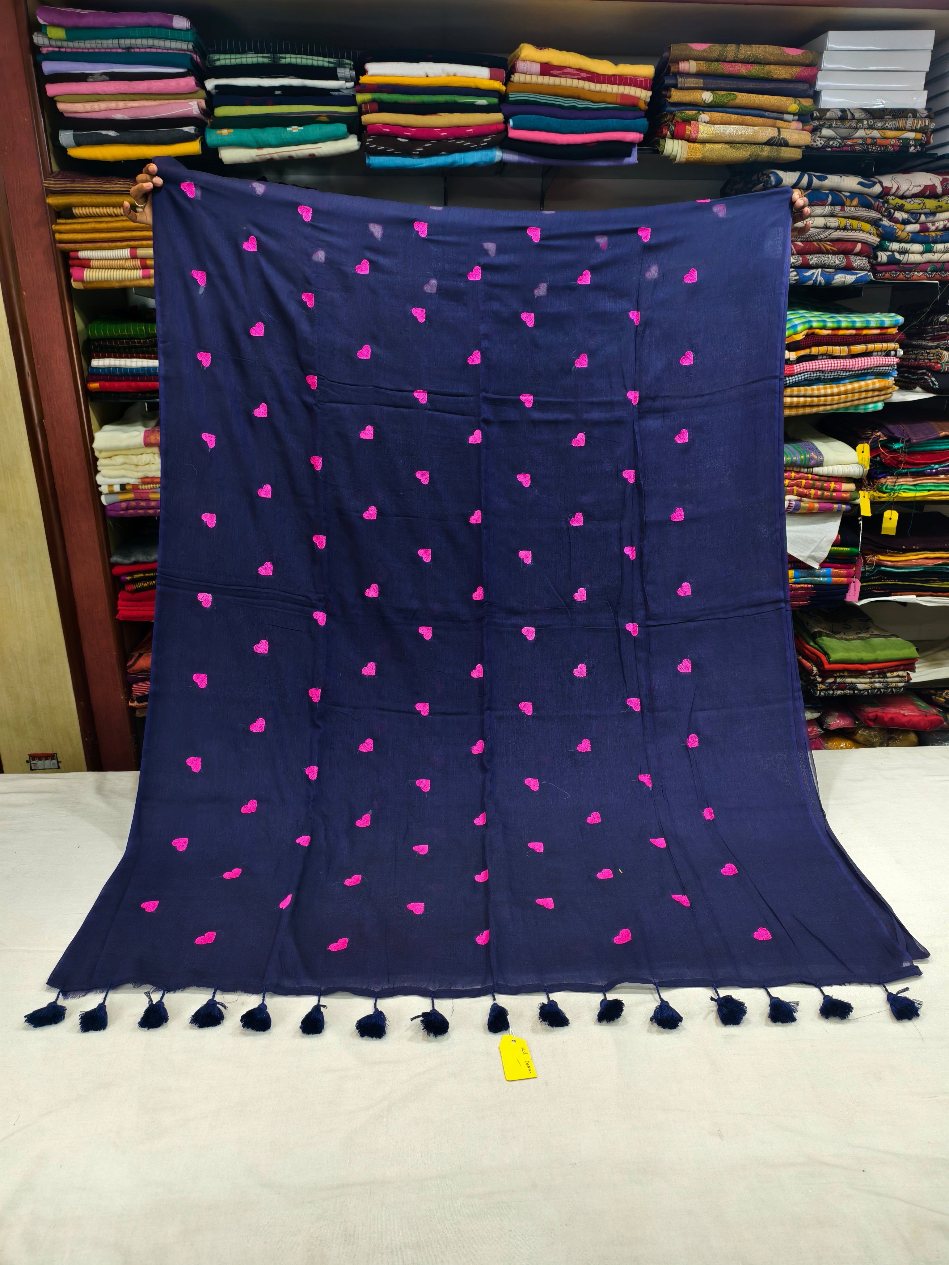 Mul cotton saree with heart embroidery