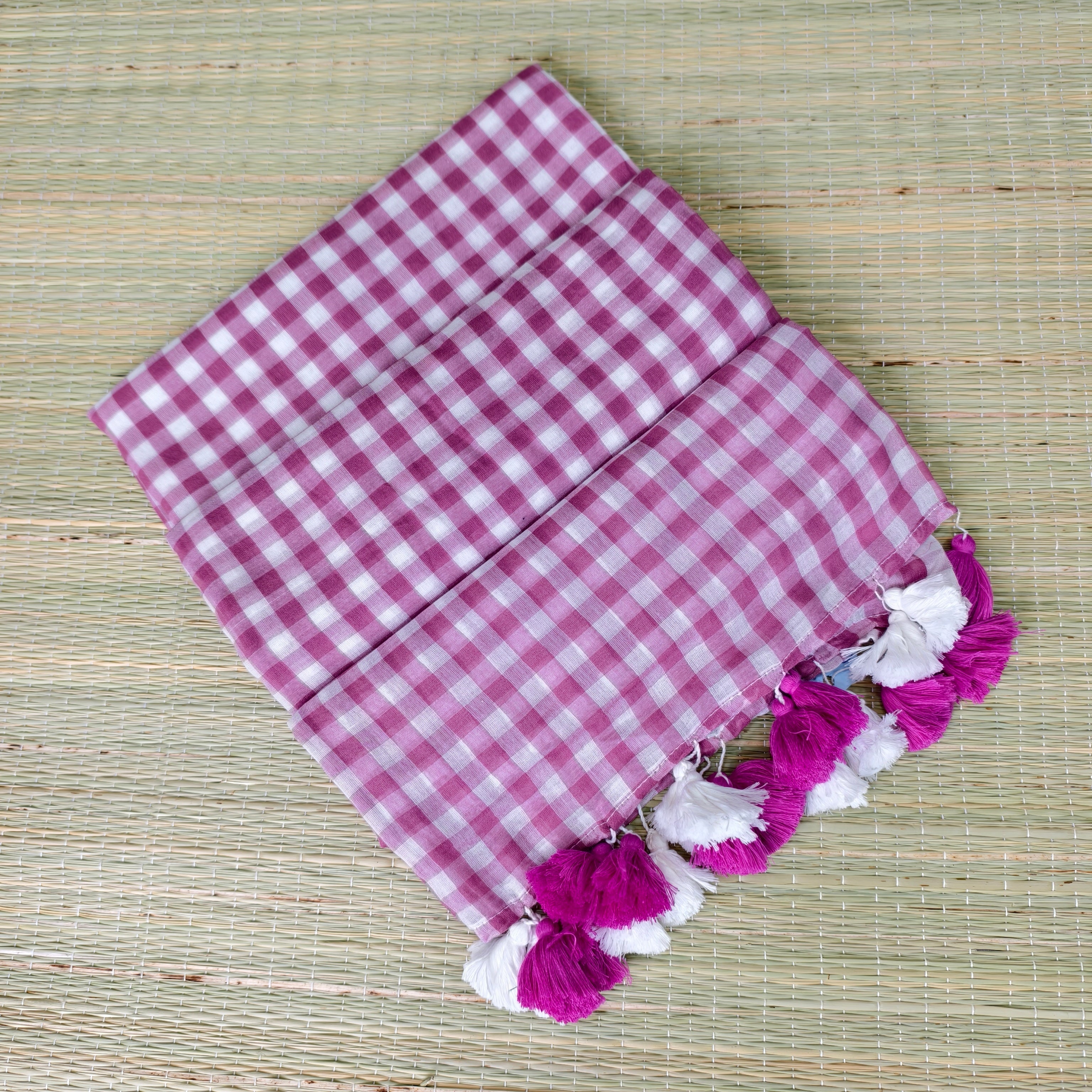 Premium mul cotton check saree
