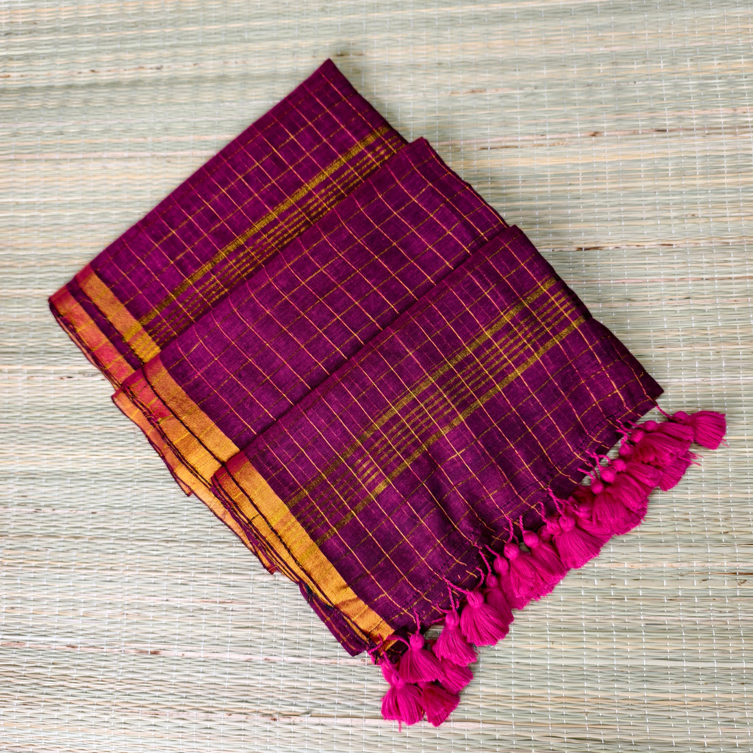 Premium mul cotton zari check saree