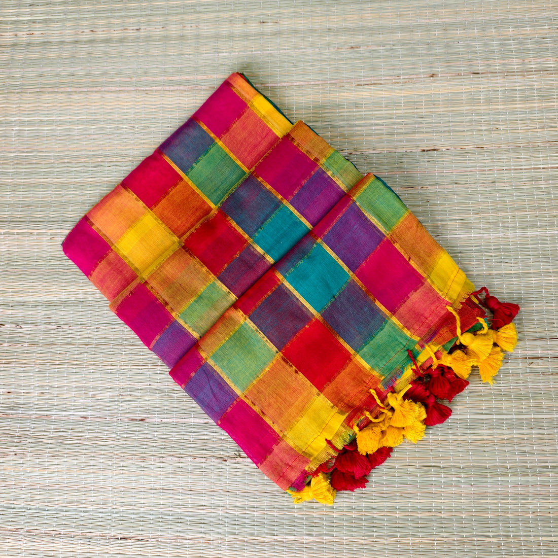 Premium mul cotton Multicolour zari checks
