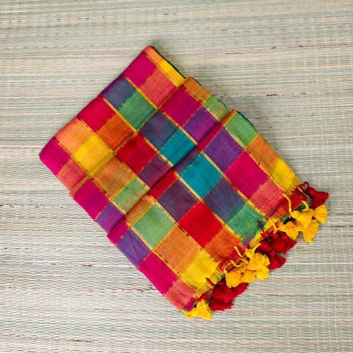 Premium mul cotton Multicolour zari checks