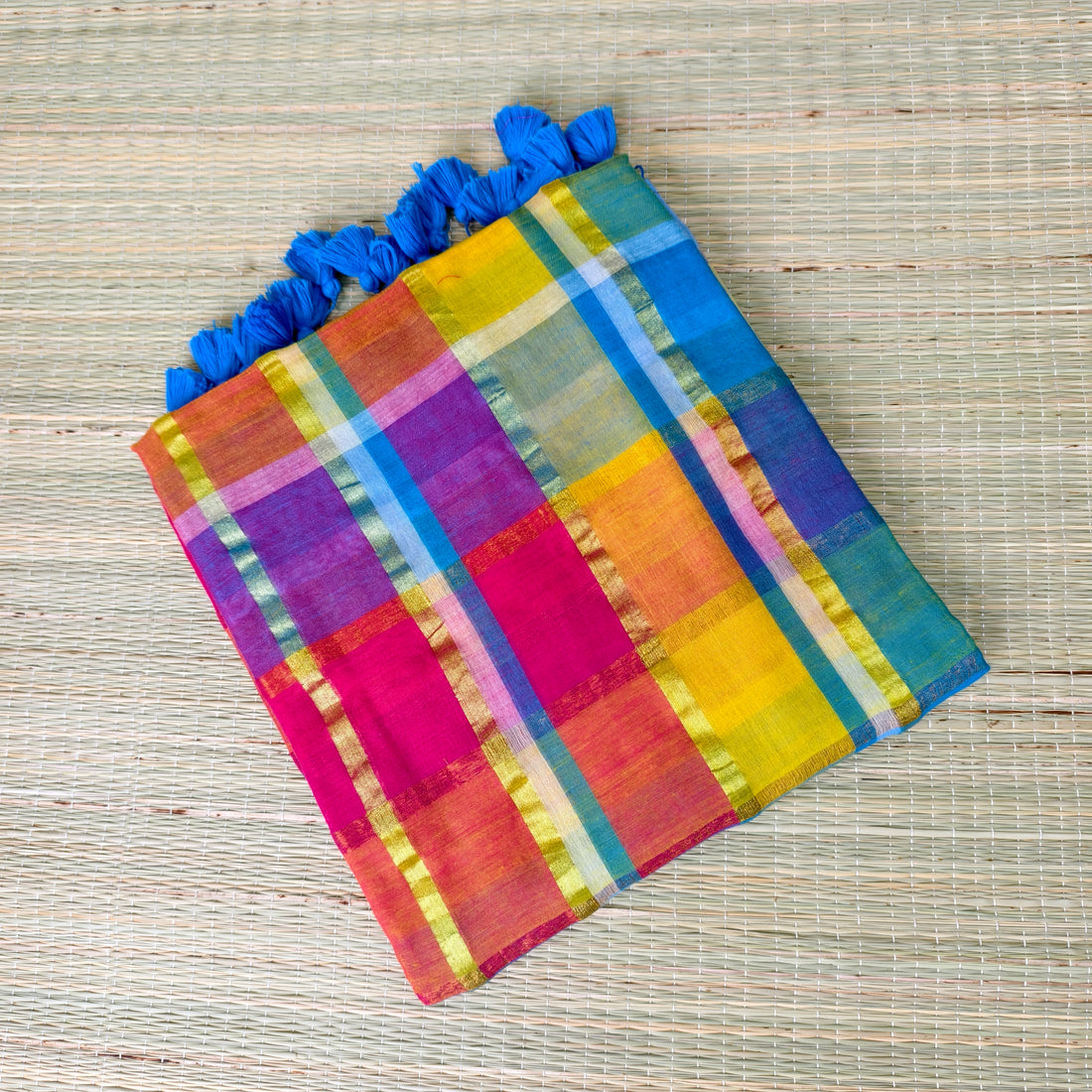Premium mul cotton multi colour check saree