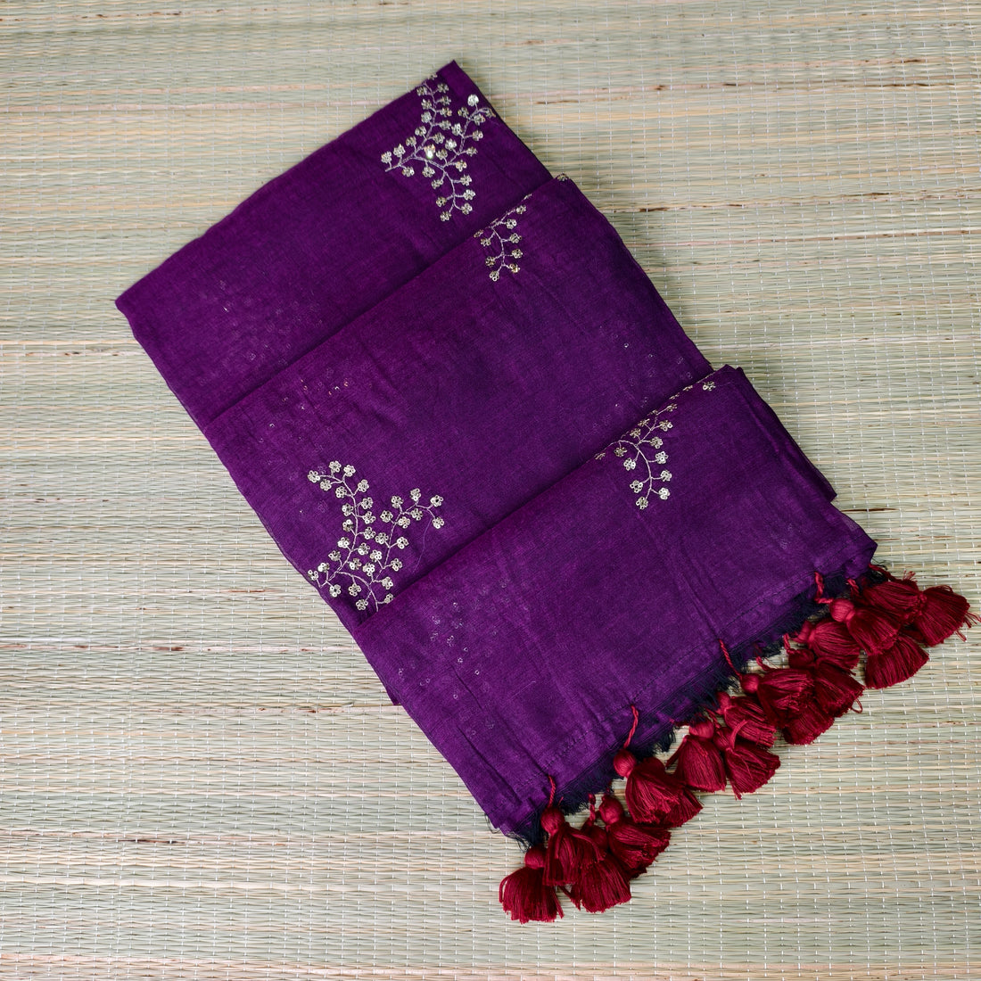 Premium mul cotton saree with sequence embroidery