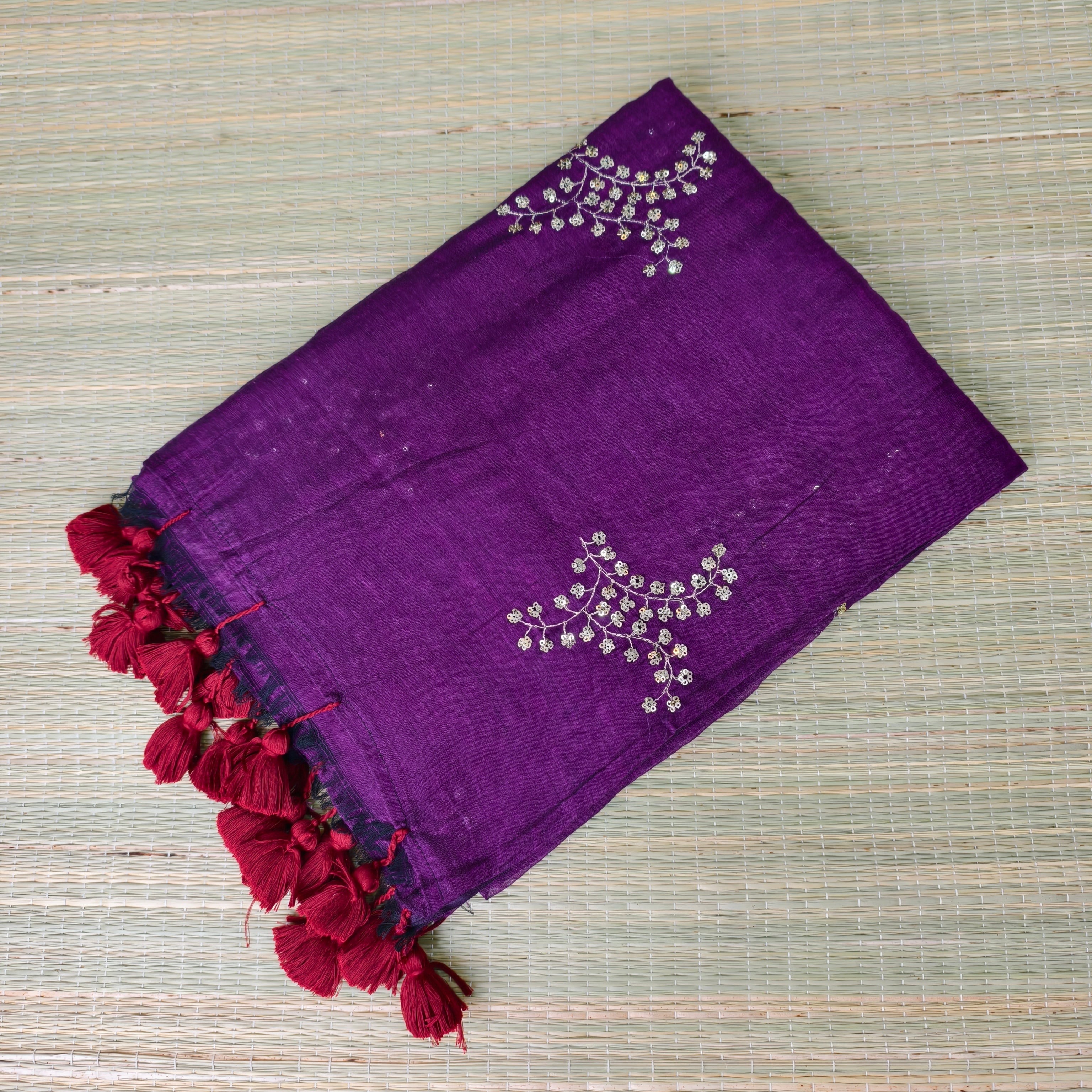 Premium mul cotton saree with sequence embroidery