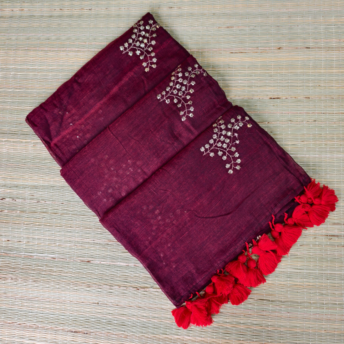 Premium mul cotton saree with sequence embroidery