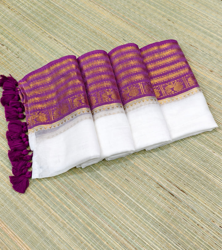 Premium mul cotton white saree with kanchi border
