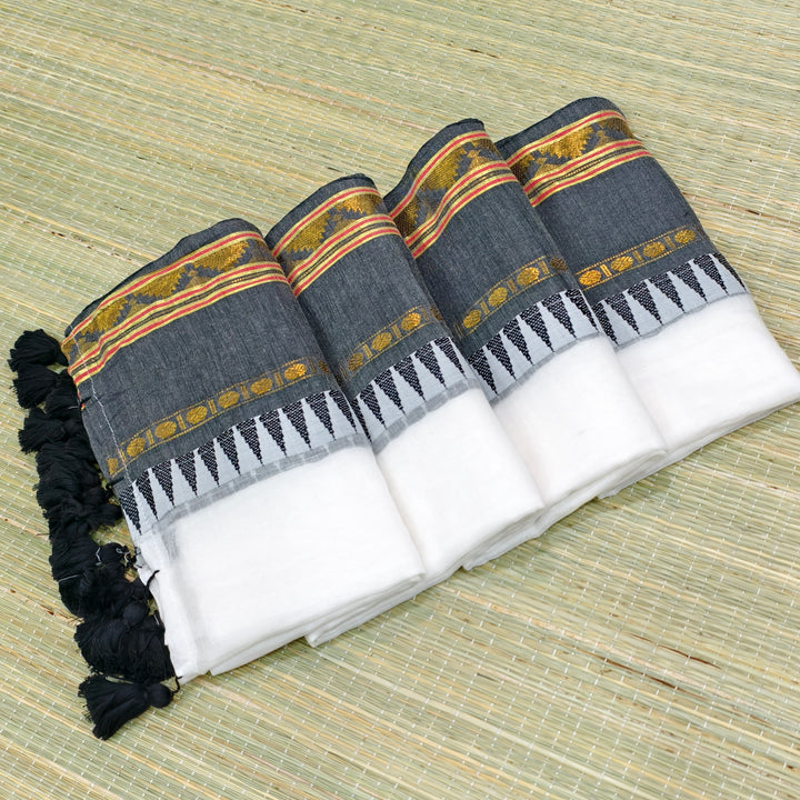 Premium mul cotton white saree with kanchi border