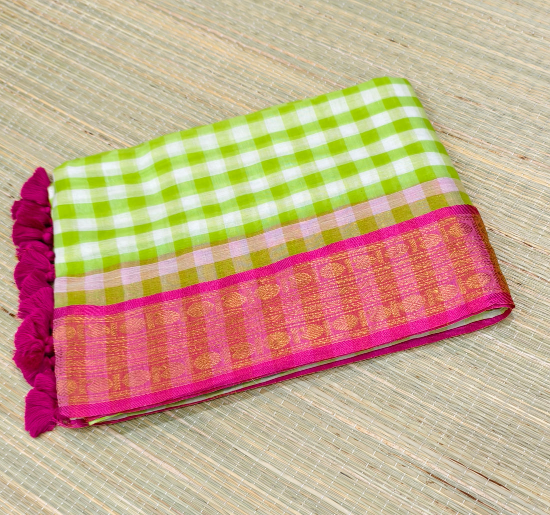 Premium mul cotton check saree with kanchi border