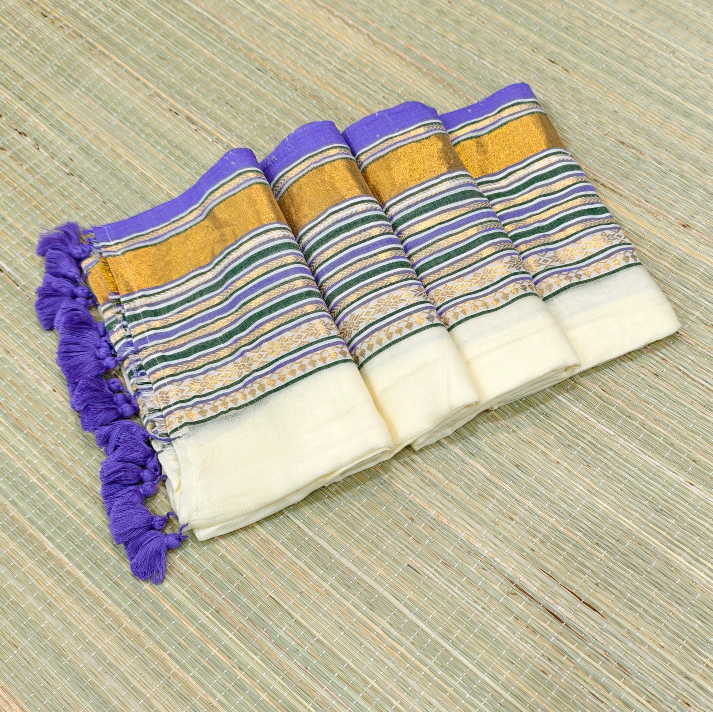 Mul cotton saree with Gap multicolour border