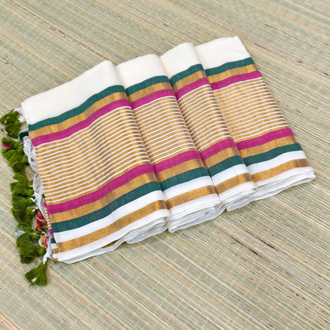 Mul cotton saree with stripe zari border