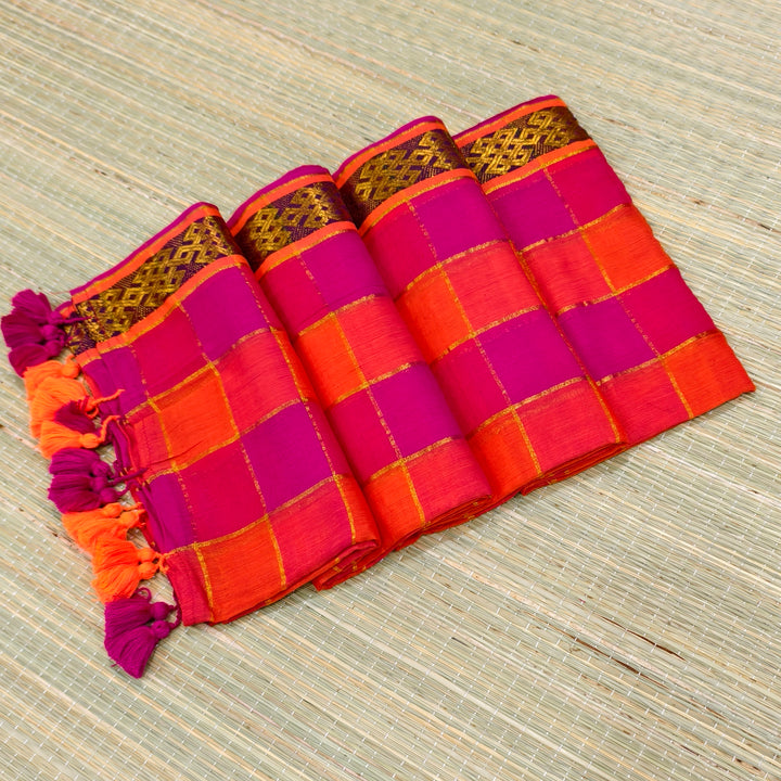 Premium mul cotton zari check multi colour saree with kanchi border