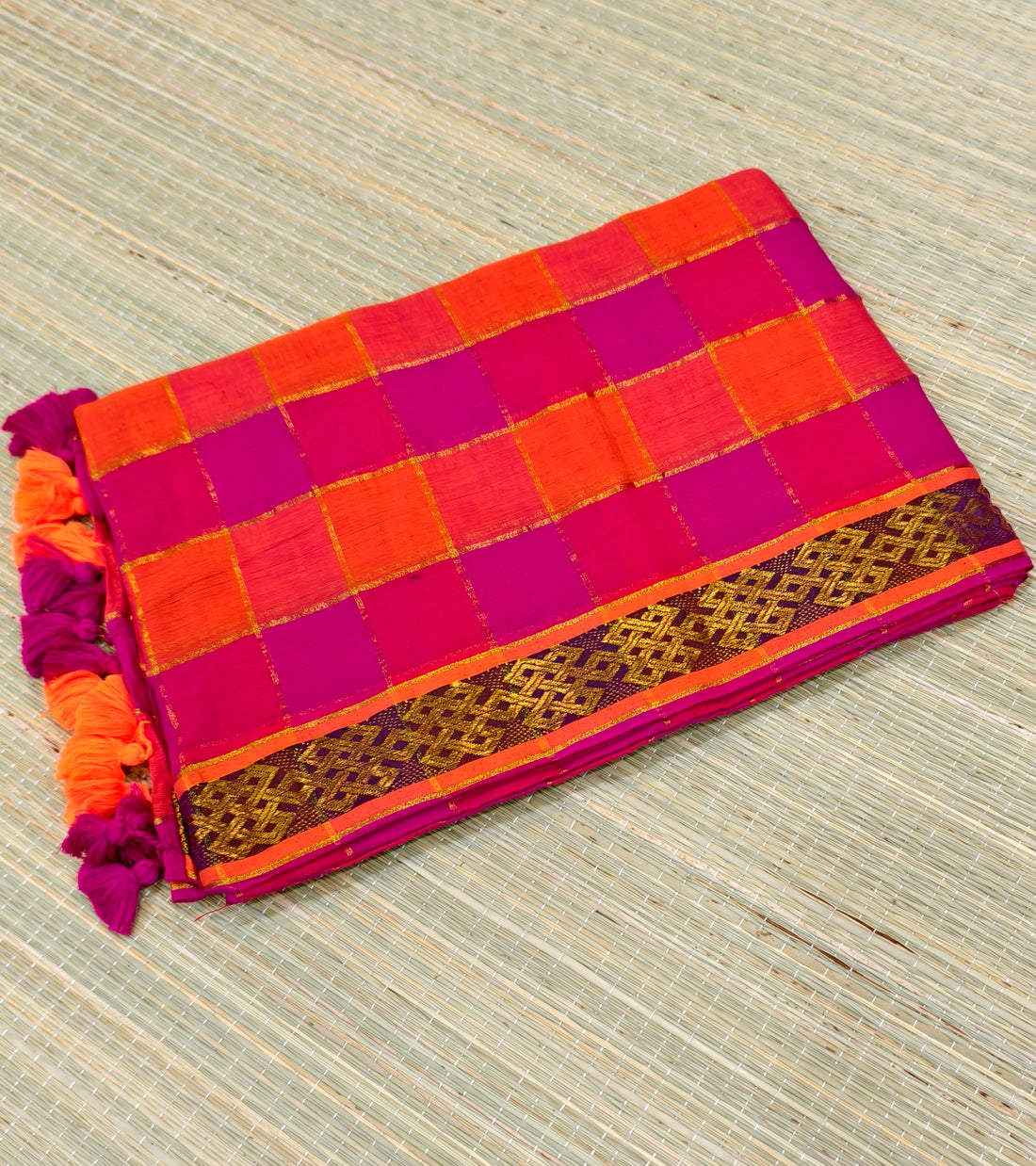 Premium mul cotton zari check multi colour saree with kanchi border
