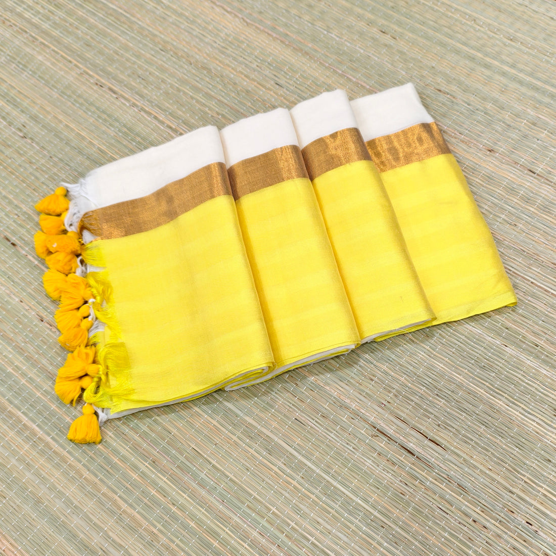 Premium mul cotton saree with big yellow border