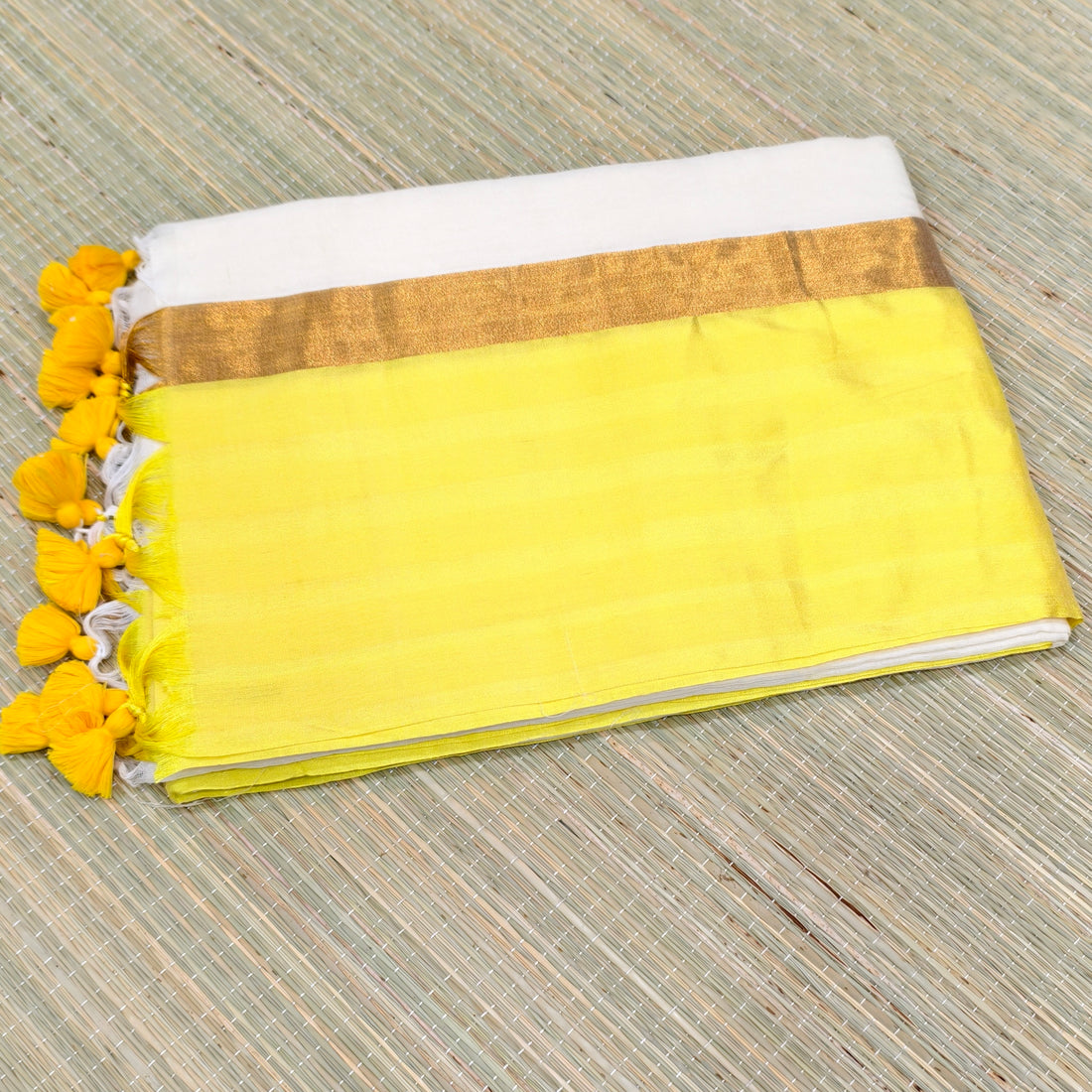 Premium mul cotton saree with big yellow border