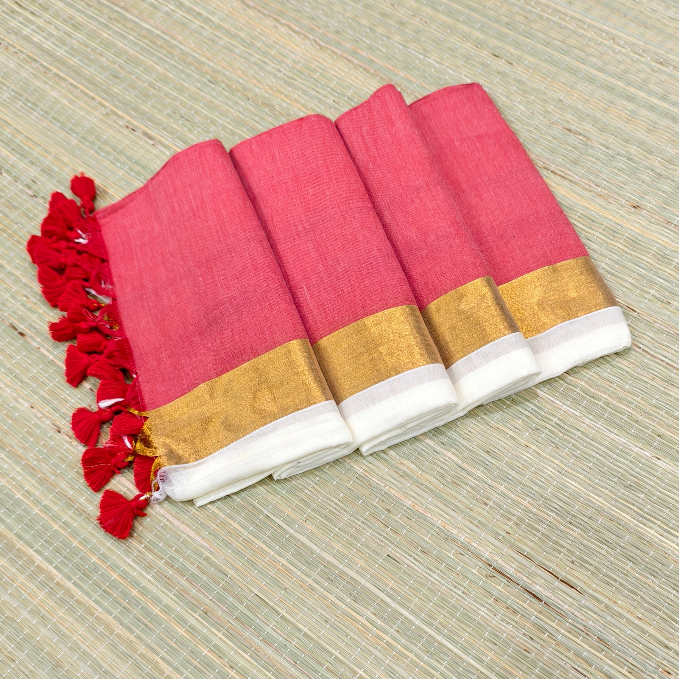 Premium mul cotton saree with big pink border