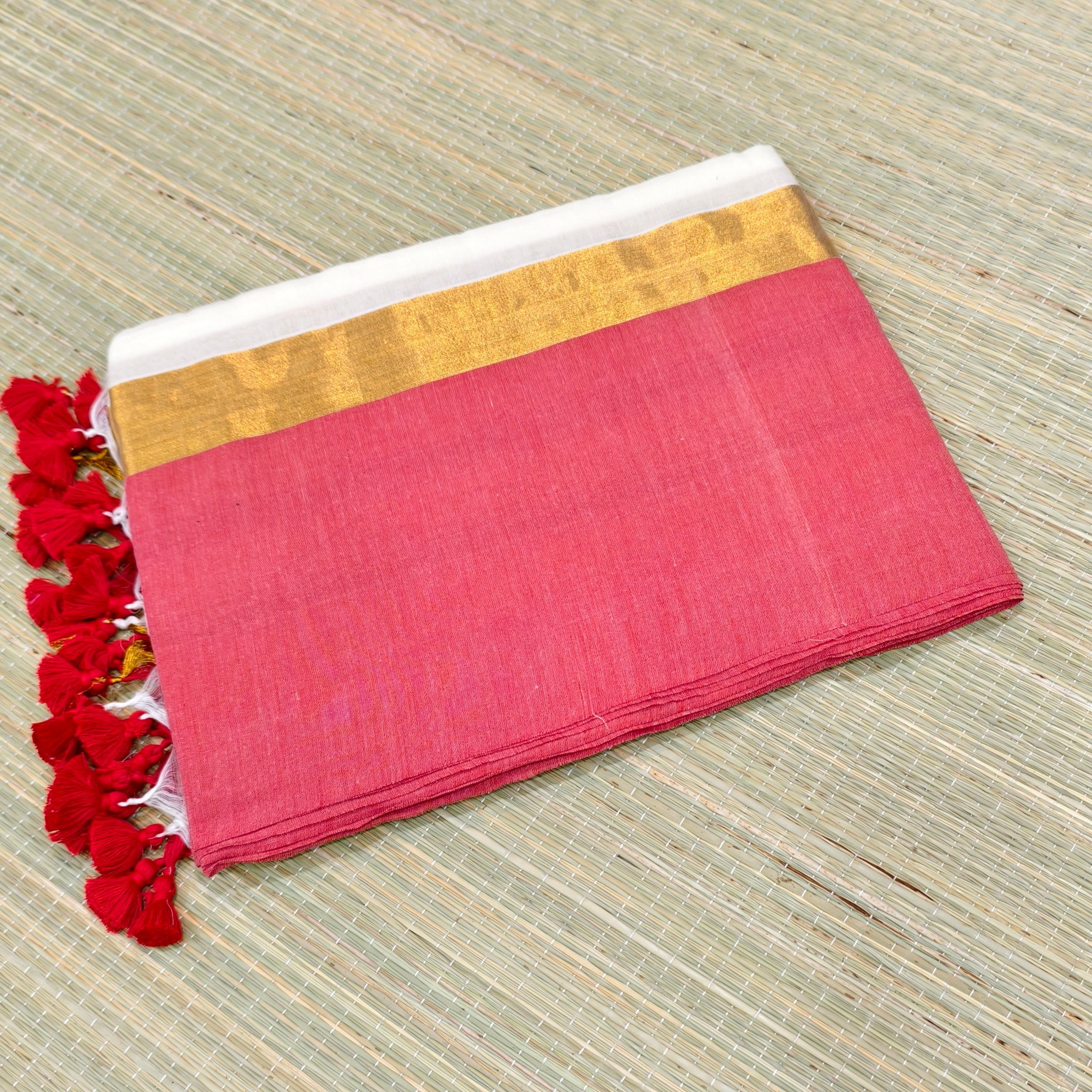 Premium mul cotton saree with big pink border
