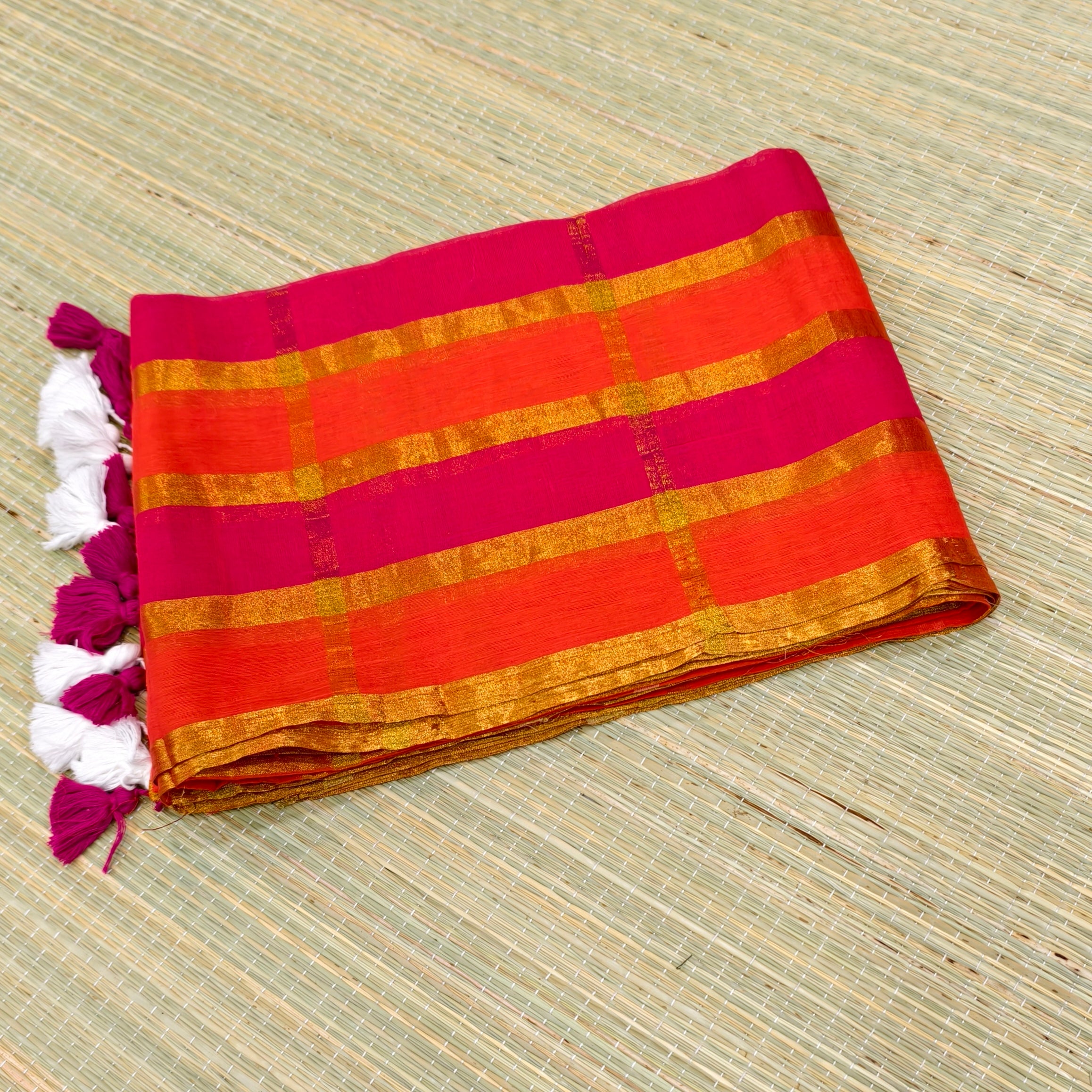 Premium mul cotton multicolour zari check saree
