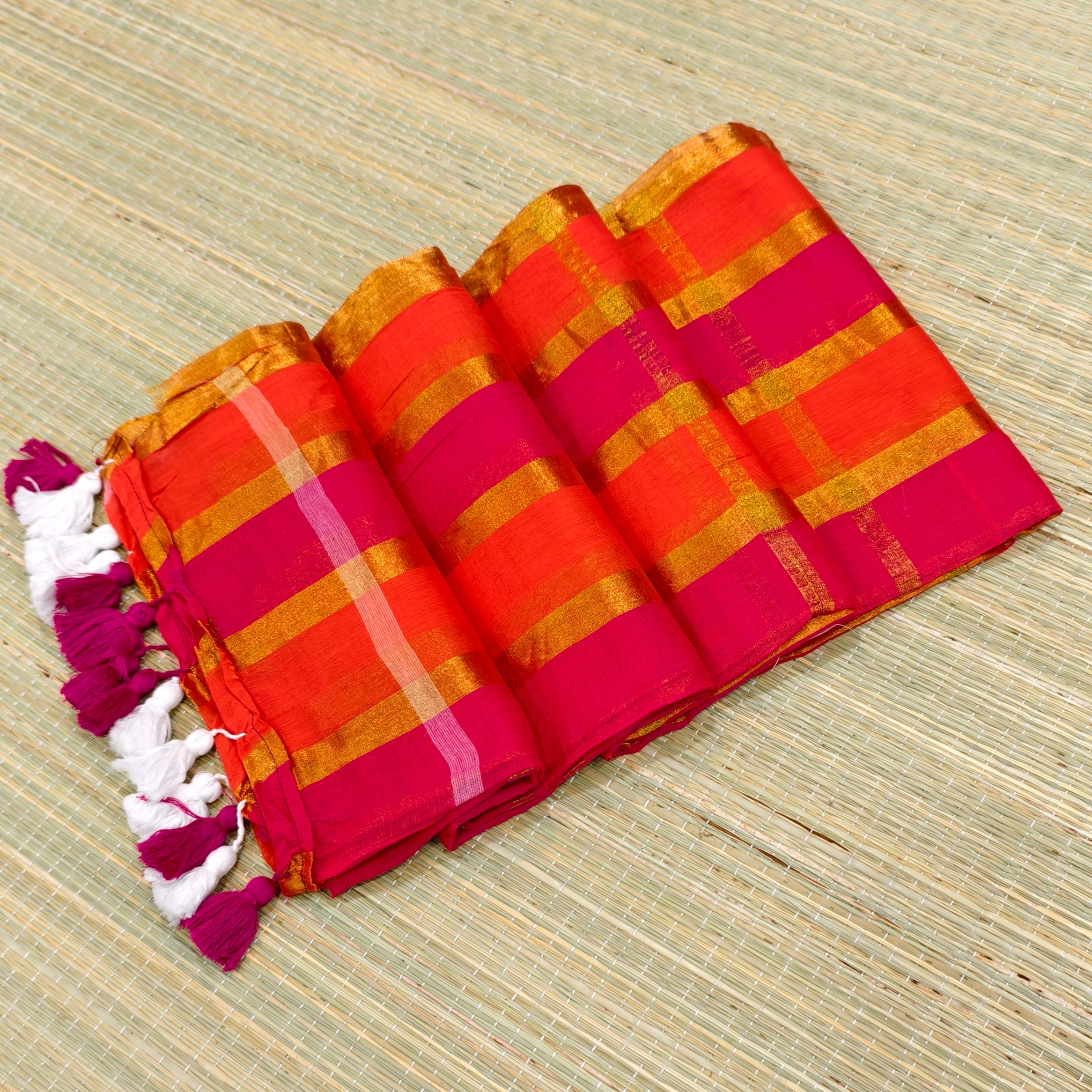 Premium mul cotton multicolour zari check saree