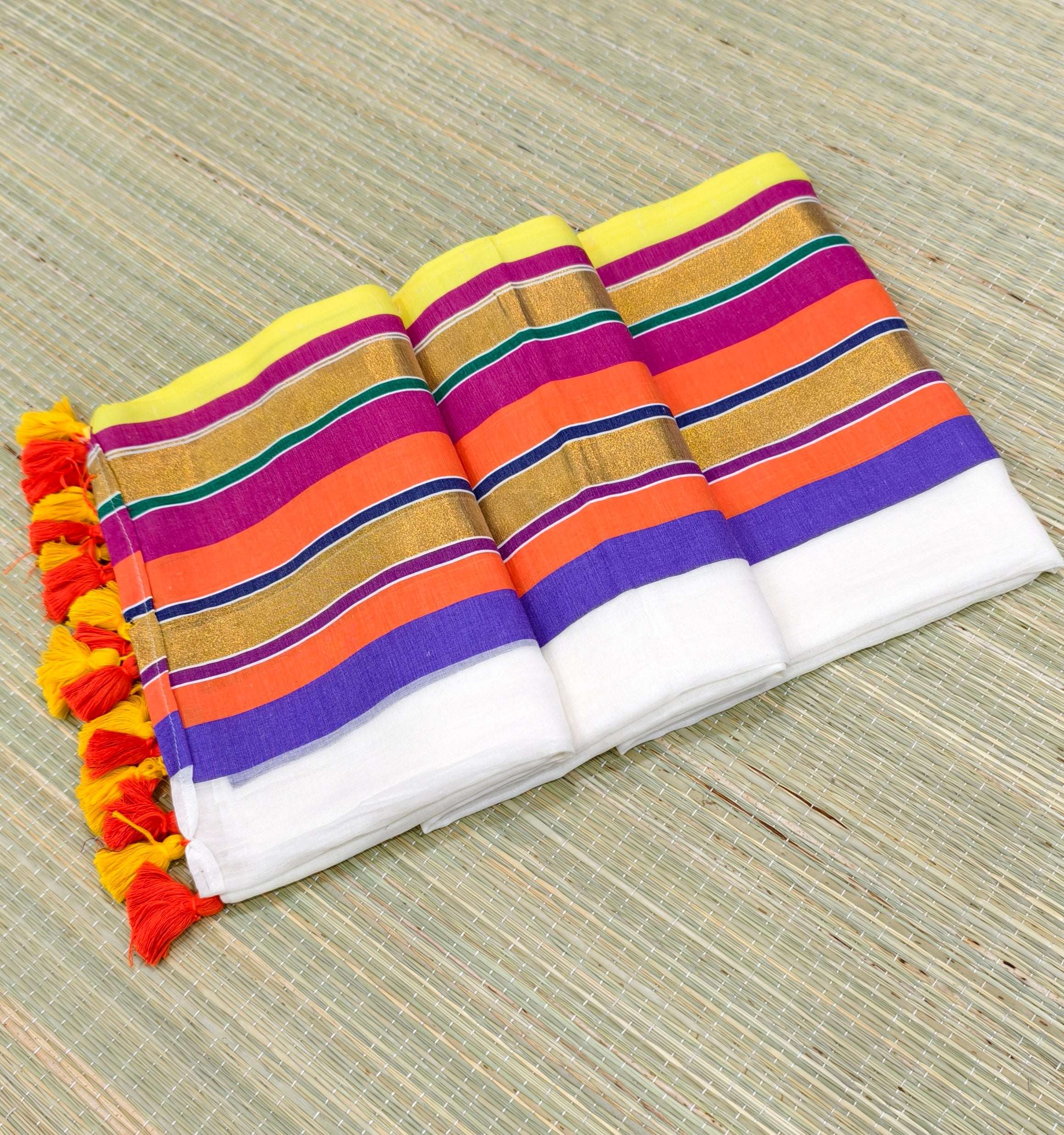 mul cotton saree with multicolor border