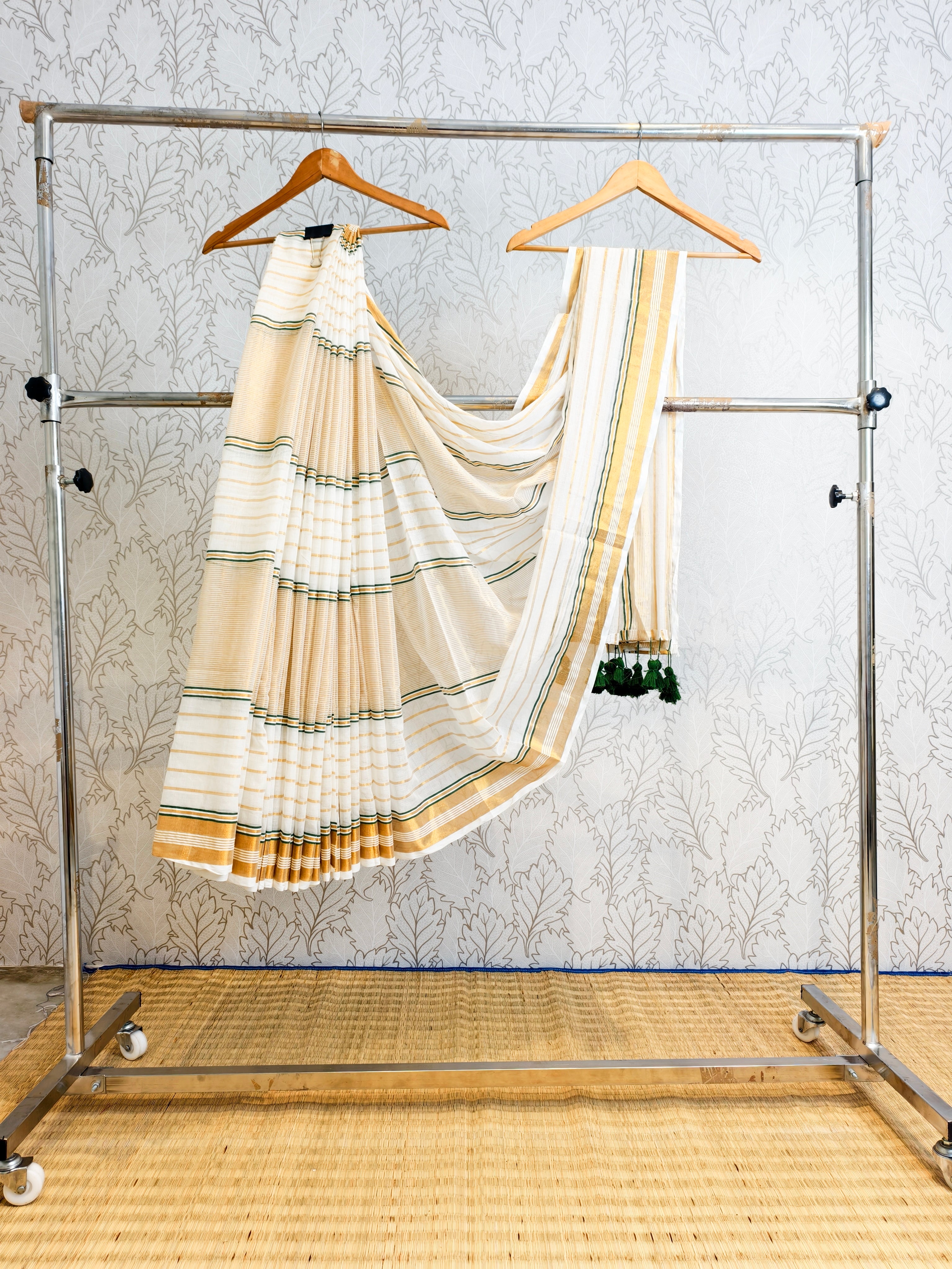 Premium mul cotton saree with zari stripes