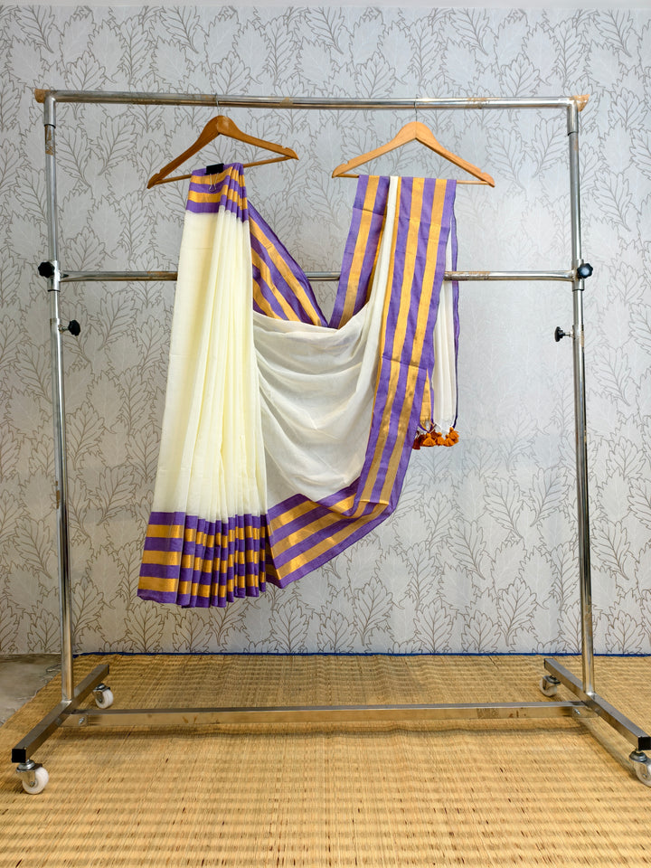 Premium mul cotton saree with zari border