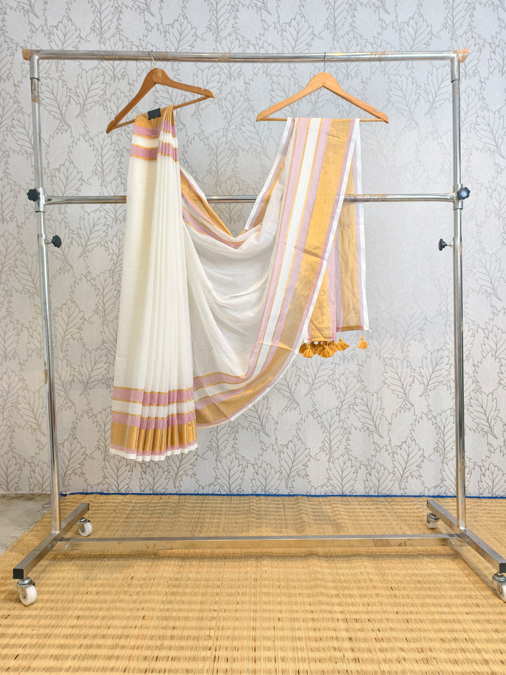 Premium mul cotton saree with gap zari border
