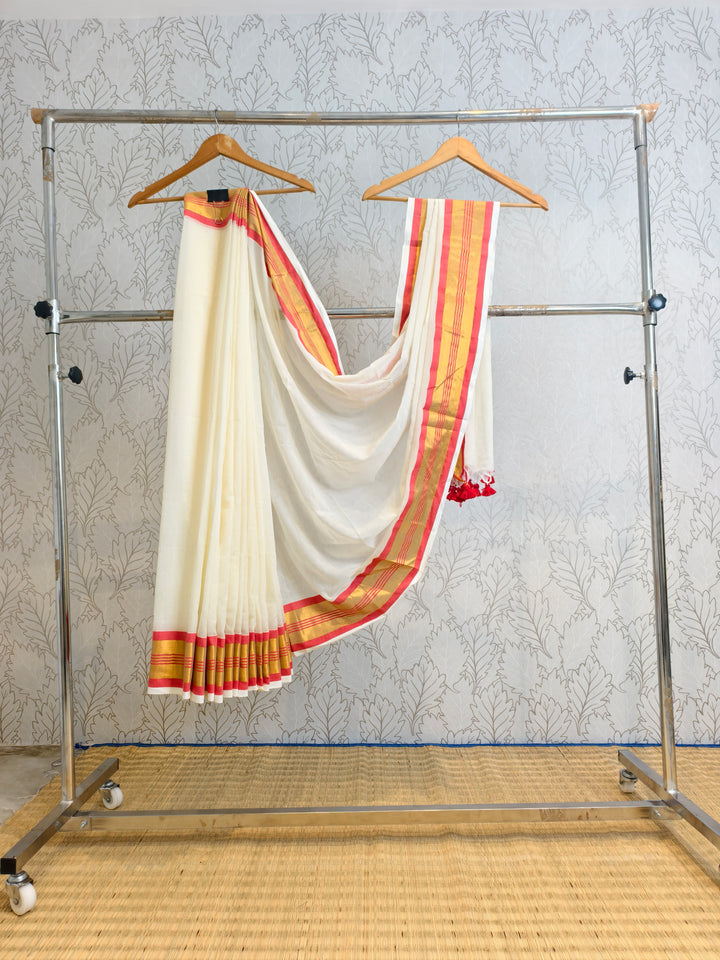 Premium mul cotton saree with zari border
