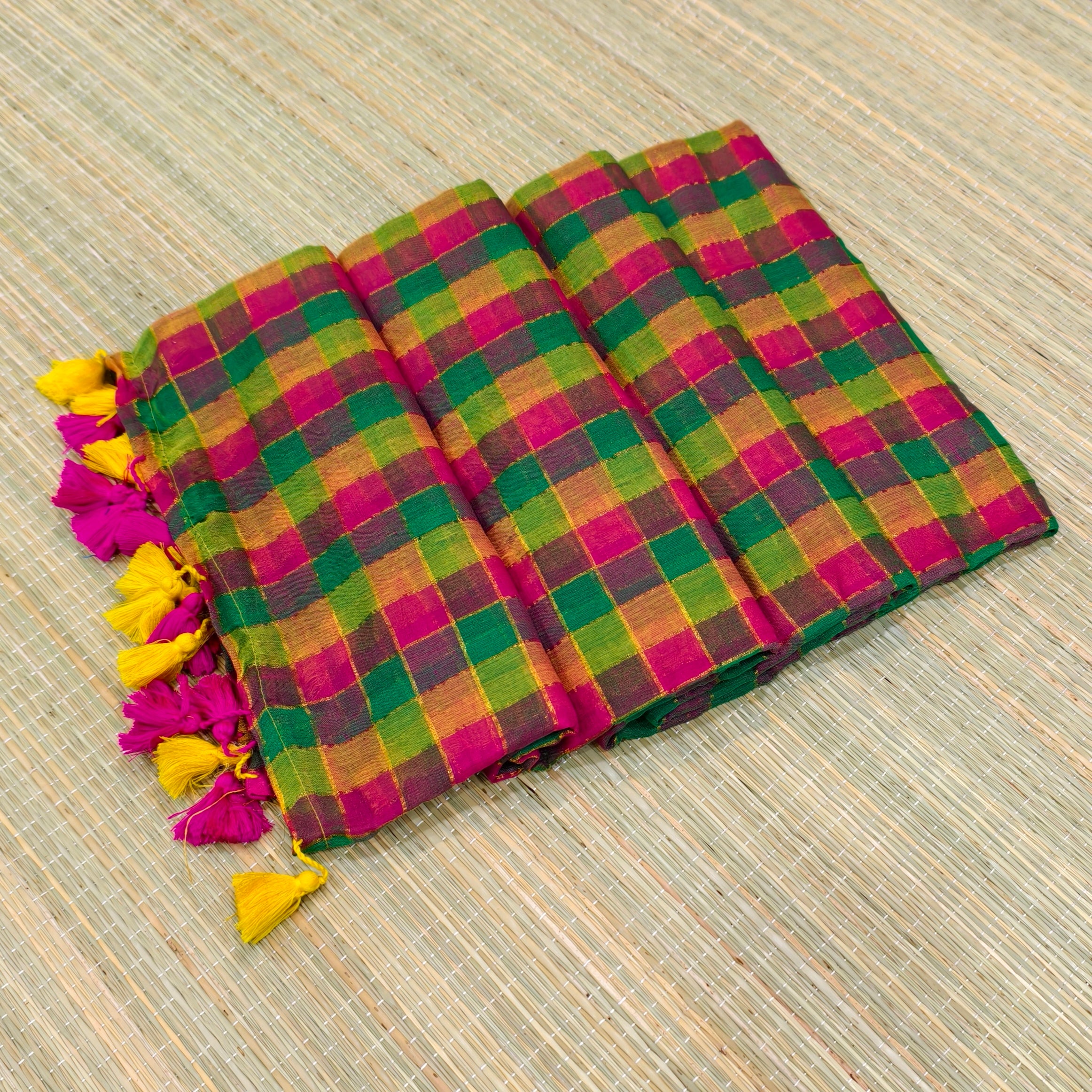 Premium Mul cotton zari check saree