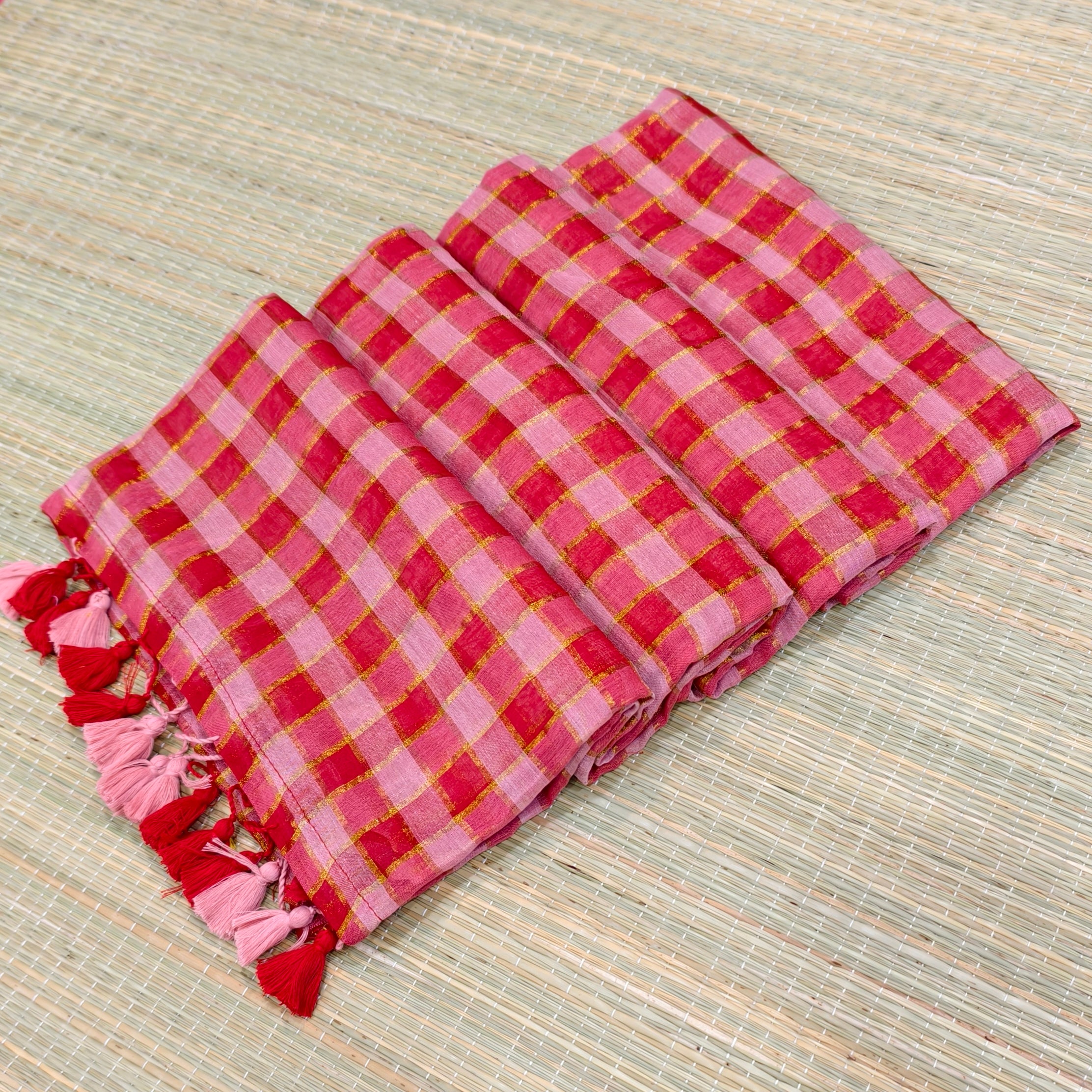 Premium Mul cotton zari check saree