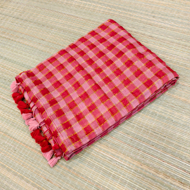 Mul cotton zari check saree