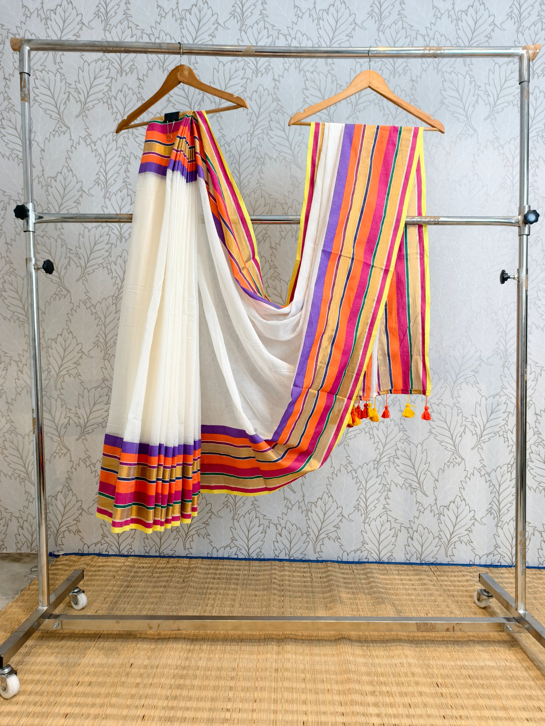 mul cotton saree with multicolor border