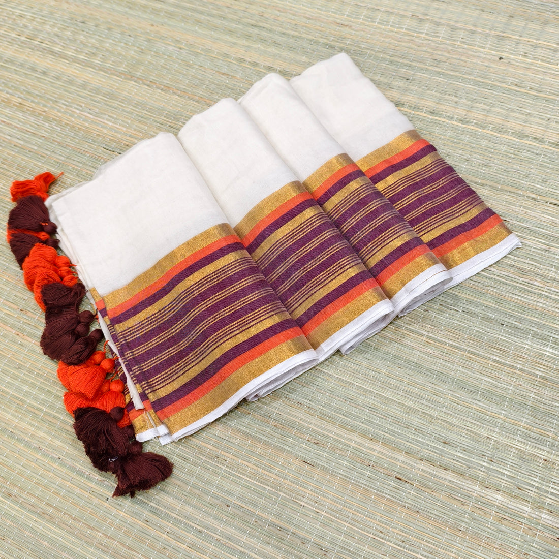 Mul cotton saree with Multicolour border