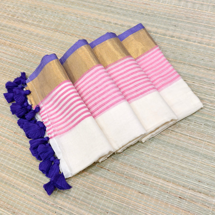 Premium mul cotton saree with zari border