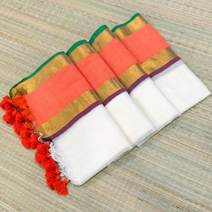 Premium mul cotton saree with zari border