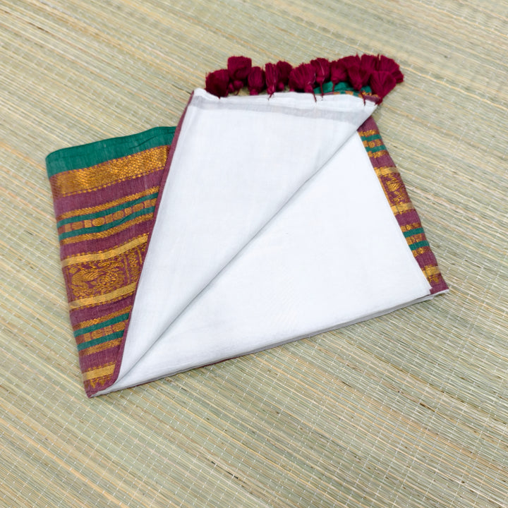 Premium mul cotton white saree with big kanchi border