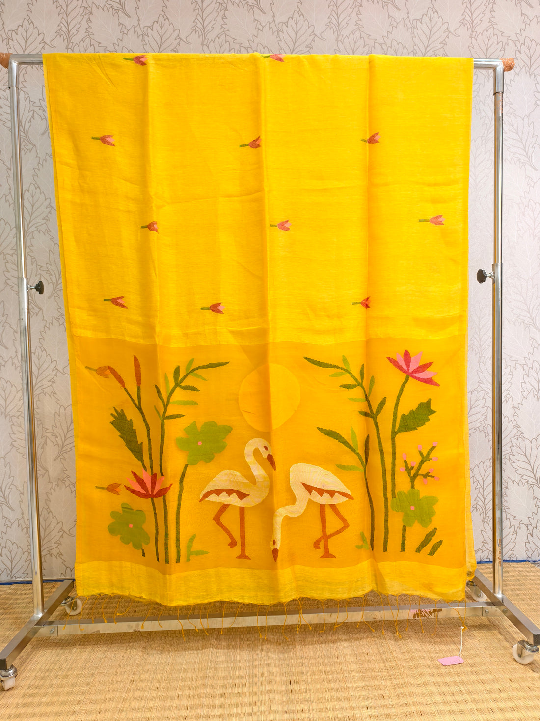 Linen silk saree with jamdani weaving on muslin pallu