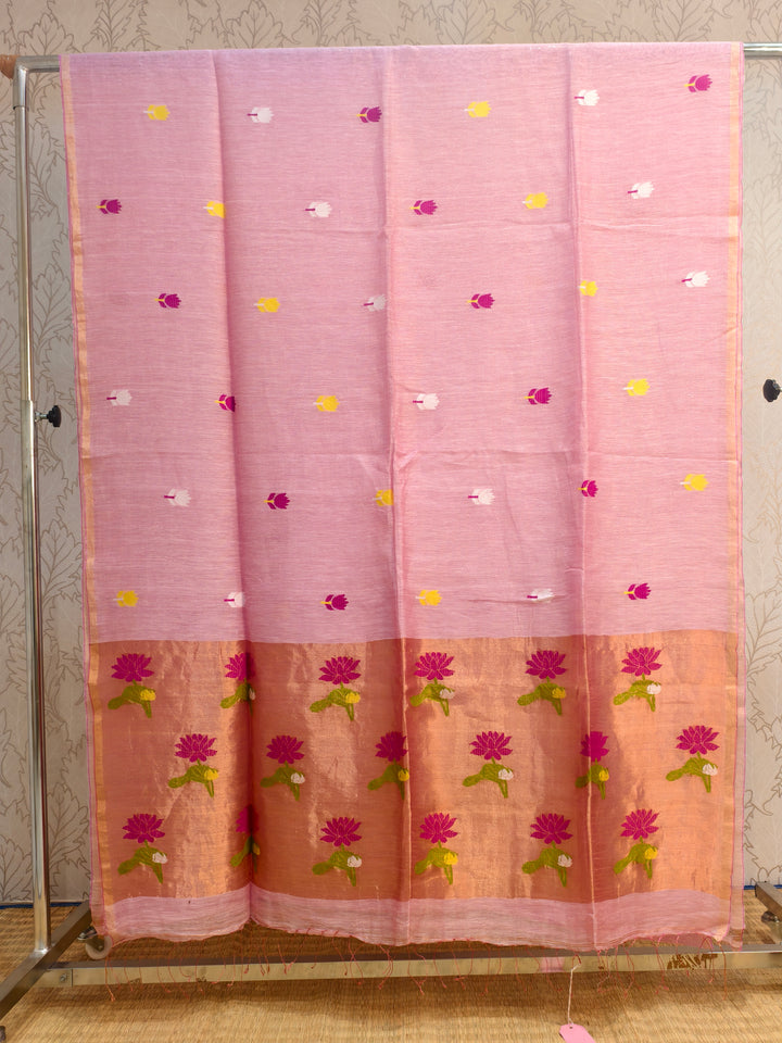 Linen silk saree with jamdani weaving
