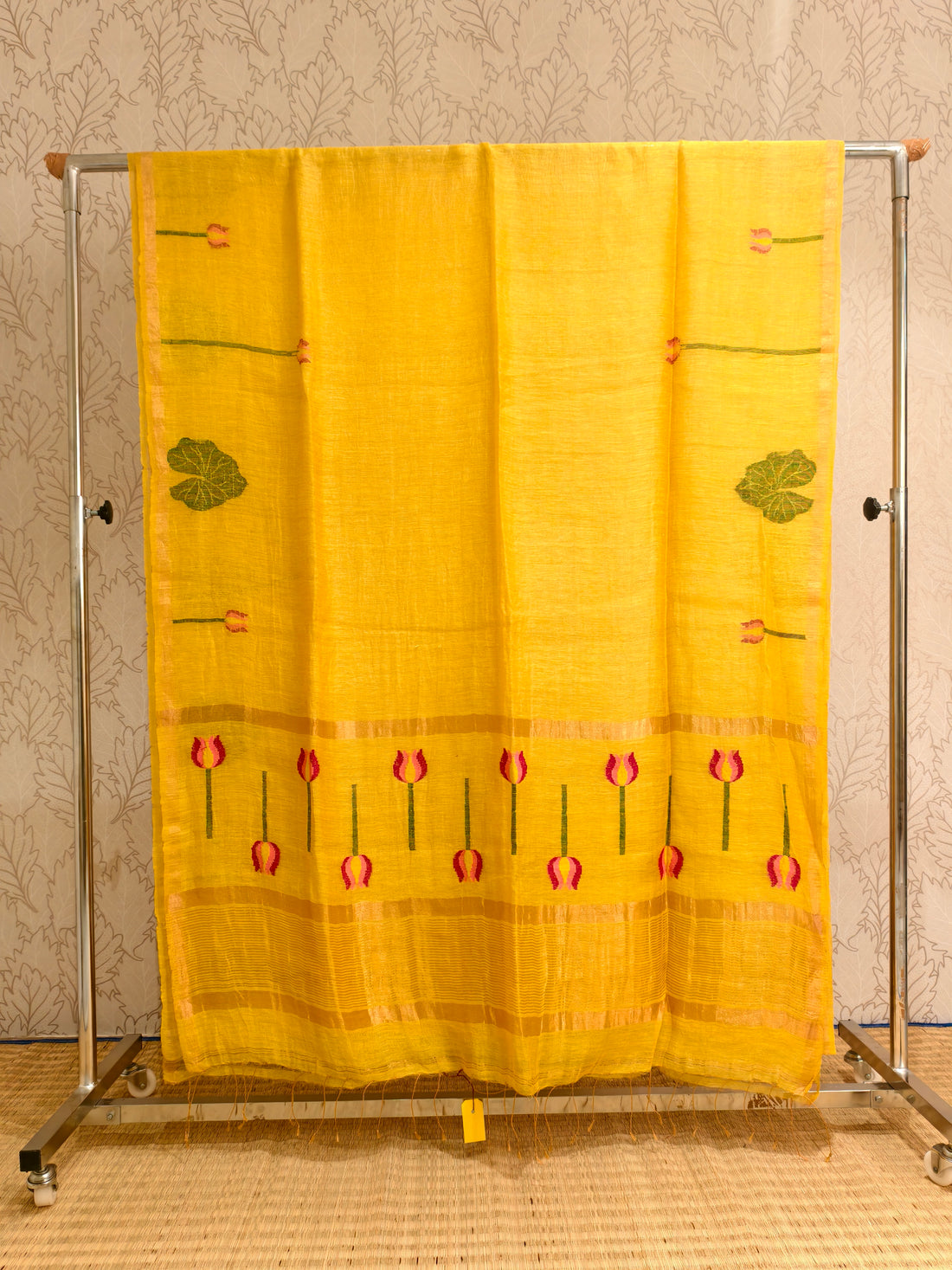 Linen silk saree with jamdani weaving