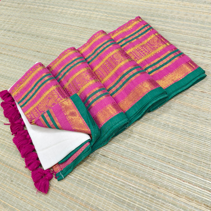 Premium white mul cotton saree with big kanchi border