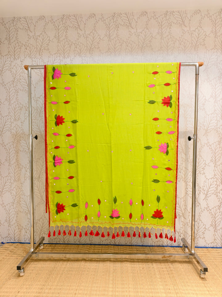 Premium applique work mul cotton saree with out blouse