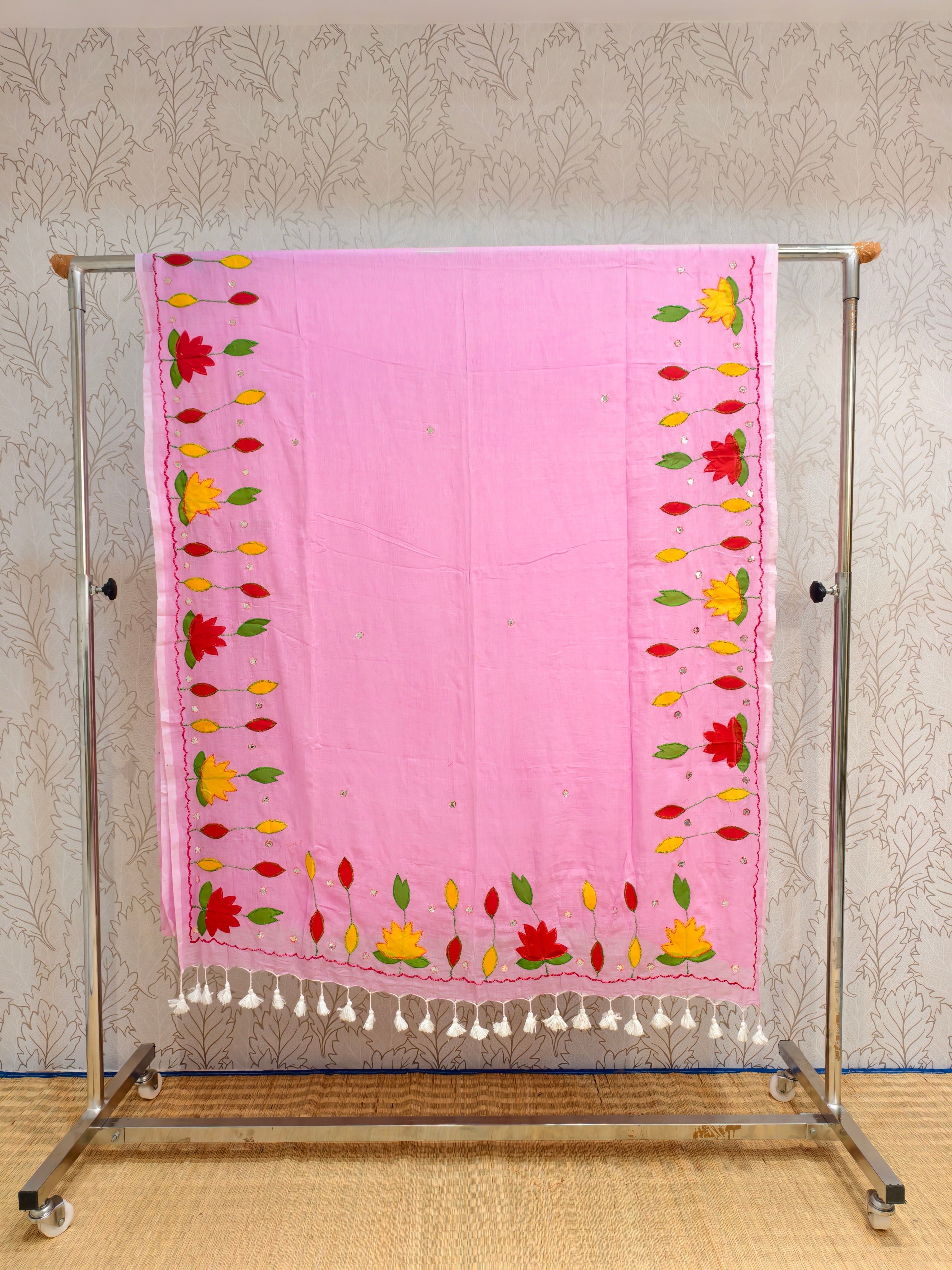 Premium applique work mul cotton saree with out blouse