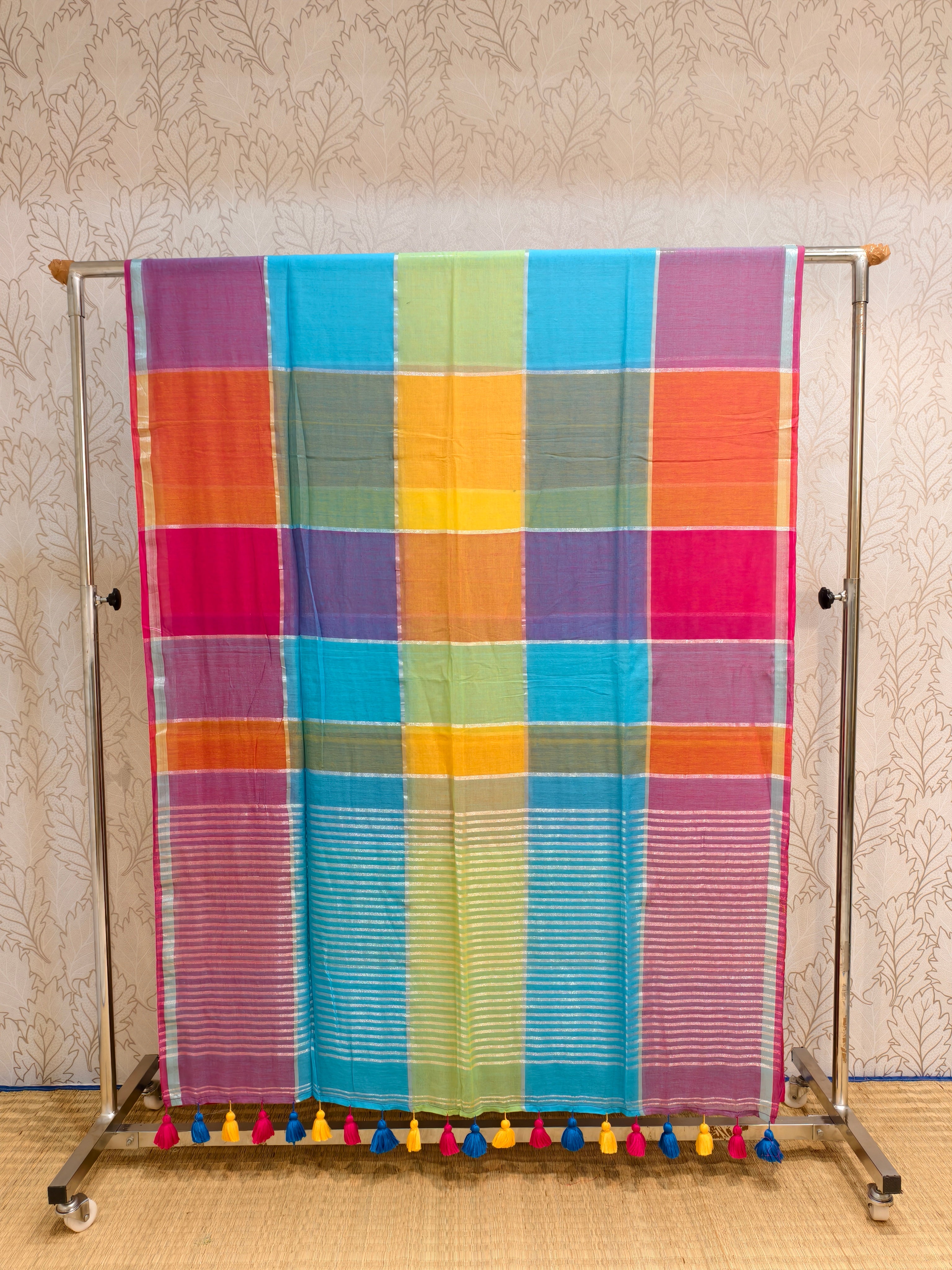 Premium Multicolour big check saree