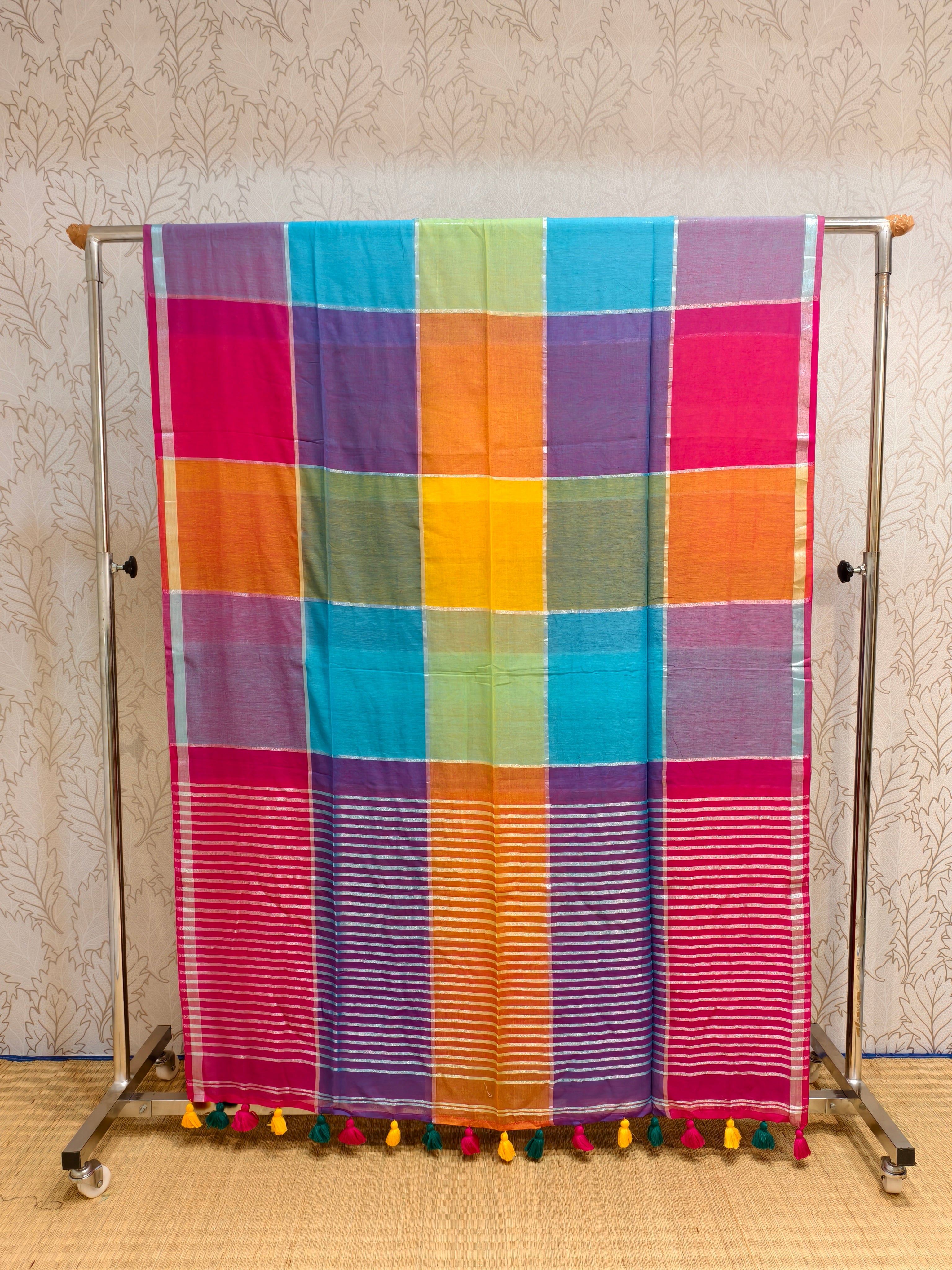 Premium Multicolour big check saree