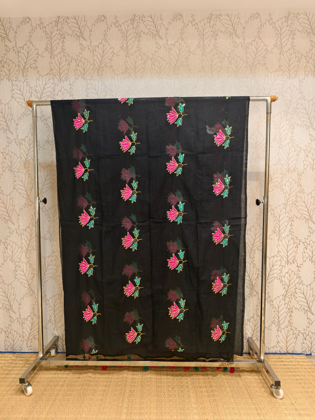 Premium flower sequence embroidery mul cotton saree