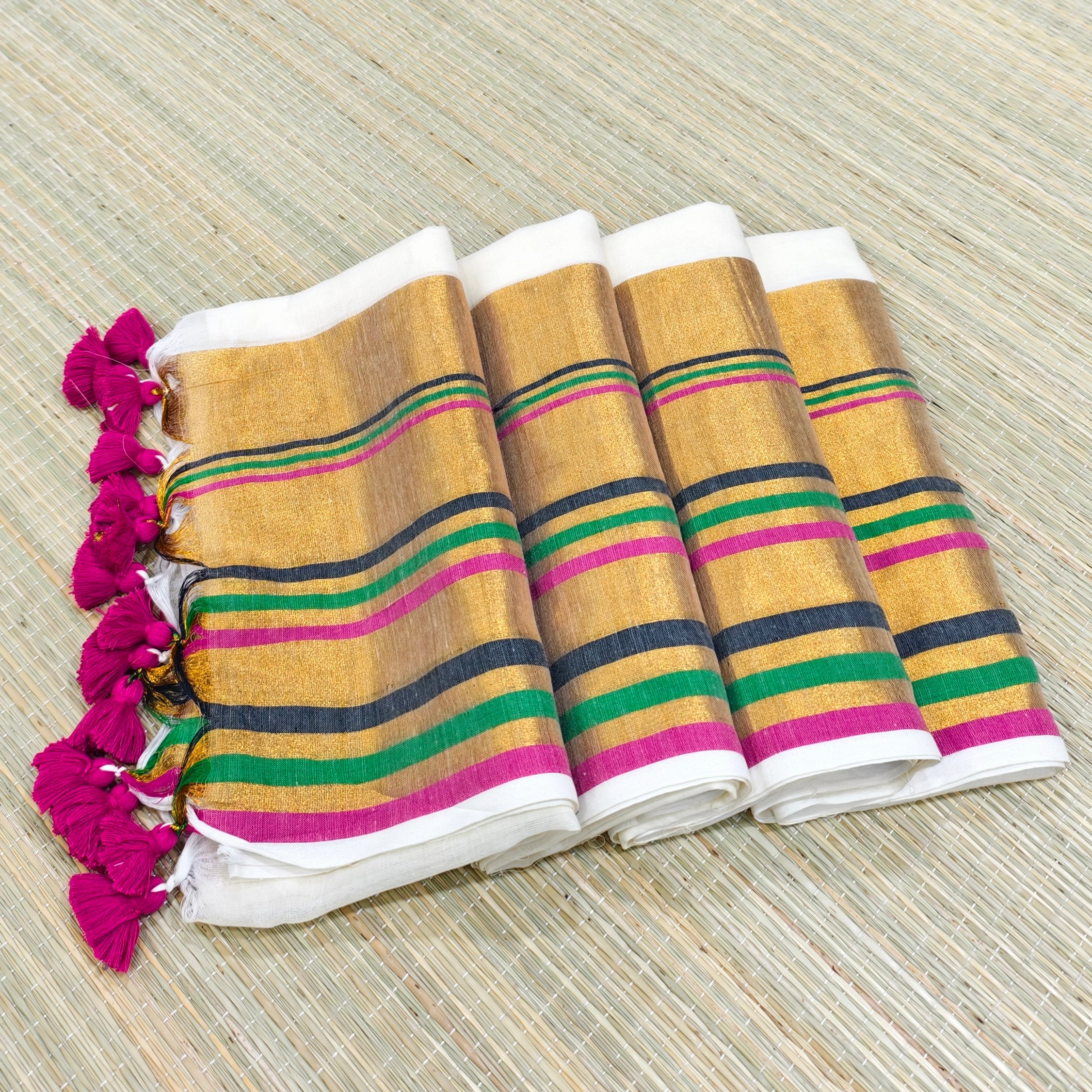 off white mul cotton saree with zari border