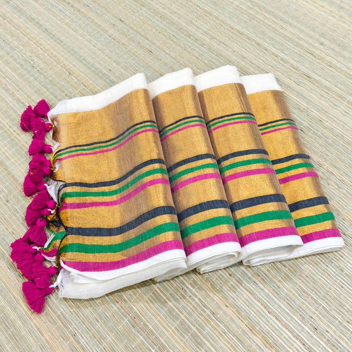 off white mul cotton saree with zari border