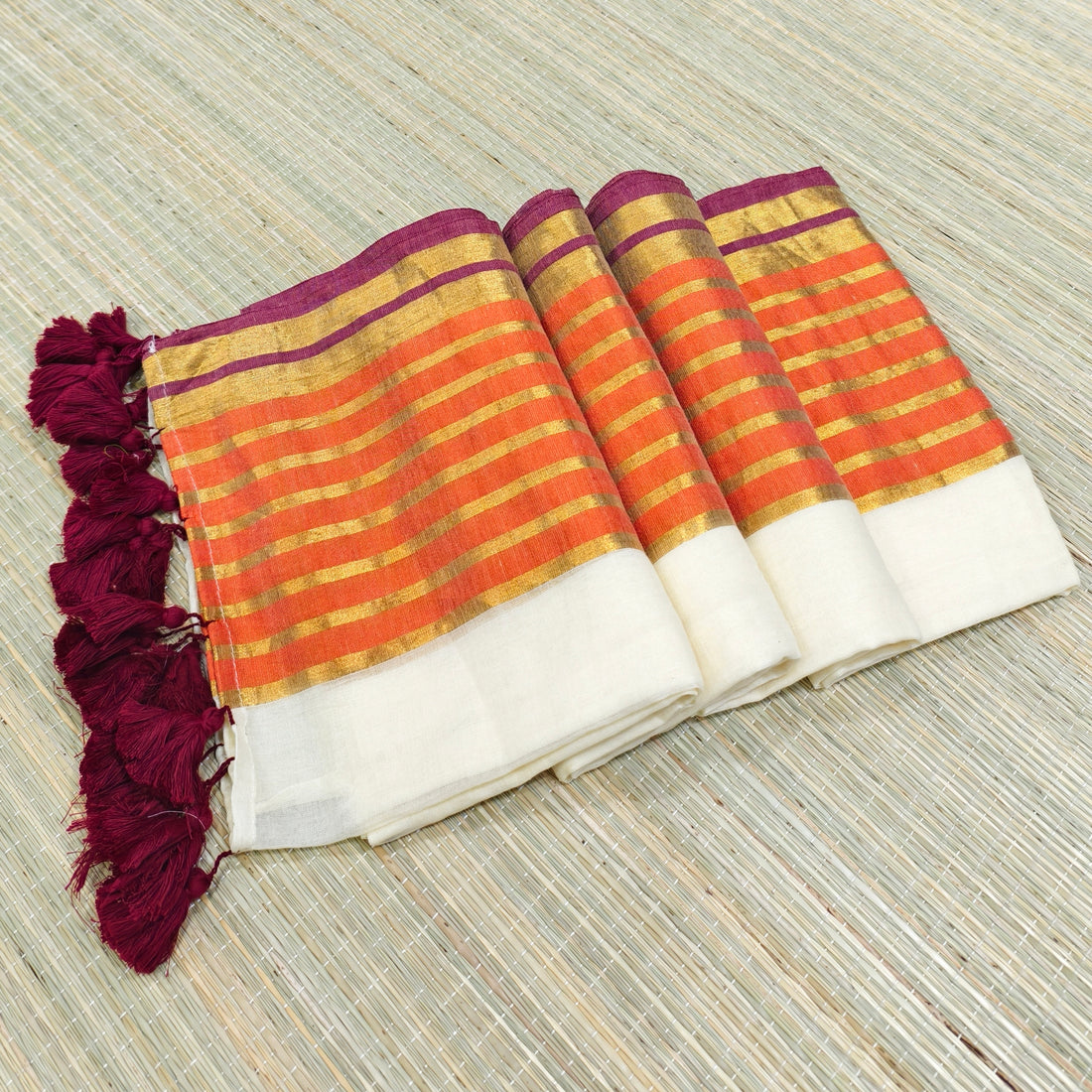 Premium mul cotton saree with big zari border